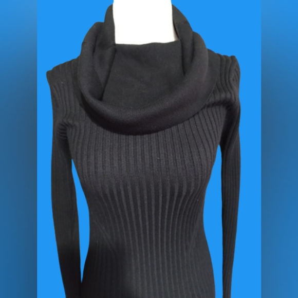 no brand marked Sweaters - NWOT Black Ribbed Cowl Neck SweaterDress, Designer Made, Quality, Small